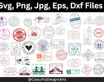 Travel Stamp Svg, City Landmarks, Stamps Collection SVG, Travel City Stamps, Vacation Travel Stickers, Passport Visa Stamps, Travel Svg