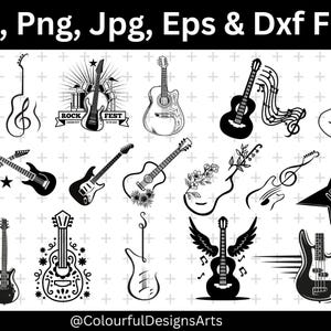 Guitar SVG Bundle, Guitar Clipart, Guitar SVG Cut Files for Cricut, Guitar PNG Bundle, Electric Guitar Svg, Guitar Silhouette