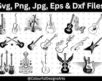 Guitar SVG Bundle, Guitar Clipart, Guitar SVG Cut Files for Cricut, Guitar PNG Bundle, Electric Guitar Svg, Guitar Silhouette