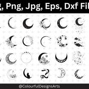 Moon Svg Bundle, Floral Moon Svg, Moon Svg, Crescent Moon Svg, Celestial Svg, Moon Stars Vector, Moon Stars Cut file, Moon Silhouette