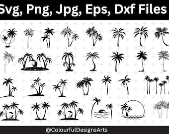 Paquete de siluetas de palmeras, silueta de palmera, archivos de corte de palmeras, clipart de palmera, silueta de palmera, silueta para circuito, palmera PNG, silueta de palmera