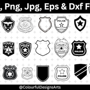 Paquete de insignias de policía SVG, insignias de policía SVG, insignias de oficial de policía SVG, archivo cortado con láser, imágenes prediseñadas de insignias de policía, insignias de seguridad SVG, silueta de insignia