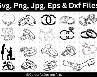 Engagement Rings Svg Bundle, Ring Svg, Wedding Svg, Marriage Ring Clipart, Silhouette, Wedding Ring SVG, Marriage Svg, Instant Download