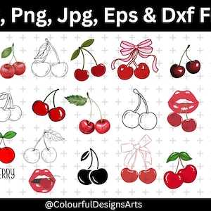 Cherry SVG Bundle, Summer Fruits Vector, Cherry Cut Files, Cherries Clipart, Cherry print PNG, Cherry Outline Cut Files Digital Download