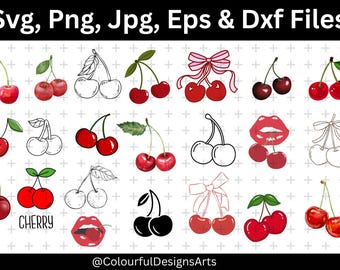 Cherry SVG Bundle, Summer Fruits Vector, Cherry Cut Files, Cherries Clipart, Cherry print PNG, Cherry Outline Cut Files Digital Download