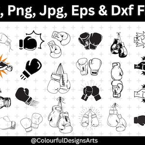 Paquete de guantes de boxeo SVG, guantes de boxeo PNG, SVG de boxeo, clipart de boxeador, guantes de boxeo Cricut, silueta de guantes de boxeo, descarga instantánea