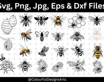 Honey Bee SVG Bundle, Bumblebee Cut Files,Svg for Cricut & Silhouette, Bee SVG Bundle, Cute Honey Bee Clipart, Honey Svg, Honeycomb Svg
