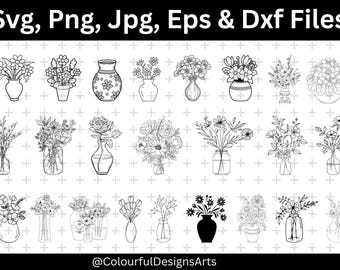 Flower Vase SVG Bundle, Flower SVG, Floral Vase Svg, Flower Bouquet Svg, Floral Clipart, Flower Pot Svg, Botanical Vase Cut Files,