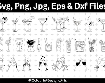 Cocktail SVG Bundle, Cocktail PNG Bundle, Cocktail Clipart, Wedding Cocktail  Svg, Alcohol Svg, Cocktail Illustrations Bundle, Champagne Svg