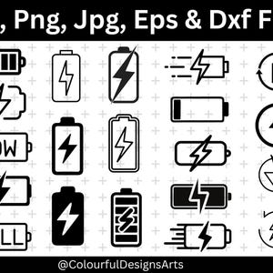 Battery SVG Bundle, Battery Icon Clipart, Battery PNG, Energy Power Symbol Svg, Charging Battery SVG Cut Files, Silhouette, Digital Download