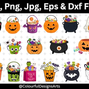 Halloween-Eimer-Svg-Bundle. Halloween Kuppel Schmuck, Halloween Candy Dome Clipart, Süßes oder Saures Tasche SVG, Halloween zwart, Instant Download