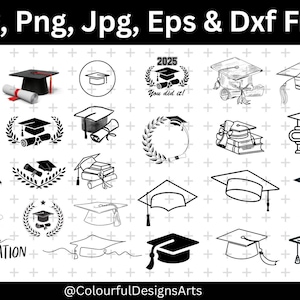 Graduation Hat SVG Bundle, Cap Silhouette, Graduation Clipart, Class of 2025 SVG Files, Cricut Graduation Cut Files, Graduation Cap Svg