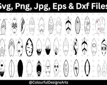 Paquete de SVG de tabla de surf, clipart de surf, SVG de tabla de surf tropical, SVG de verano, SVG de playa, archivos de corte de tabla de surf, vector de tabla de surf, PNG hawaiano