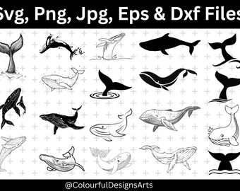 Bundle SVG baleine, océan Svg, Svg animal marin, baleine des cliparts, fichiers coupés Svg, Clipart baleine, Silhouette de baleine, queue de baleine Svg, Svg de vie marine