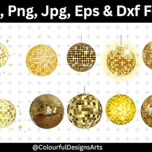 Golden Disco Ball SVG Bundle, Mirror Ball Clipart, Retro Disco Ball Svg, Dance Party SVG, Cut Files for Cricut & Silhouette