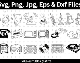 Retro Technology Clipart, Vinyl technology Svg, Vintage Typewriter Svg, Electronics PNG, Sublimation Files, Vintage Tech Svg, Commercial Use