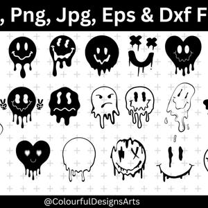 Smiley schmelzendes Gesicht Cliprt, Smiley Gesichtssvp-Bundle, Smiley Emoji svg, Cricut & Sillhouette, schmelzendes Gesicht svg, gruselige svg, SVG-Schnittdateien