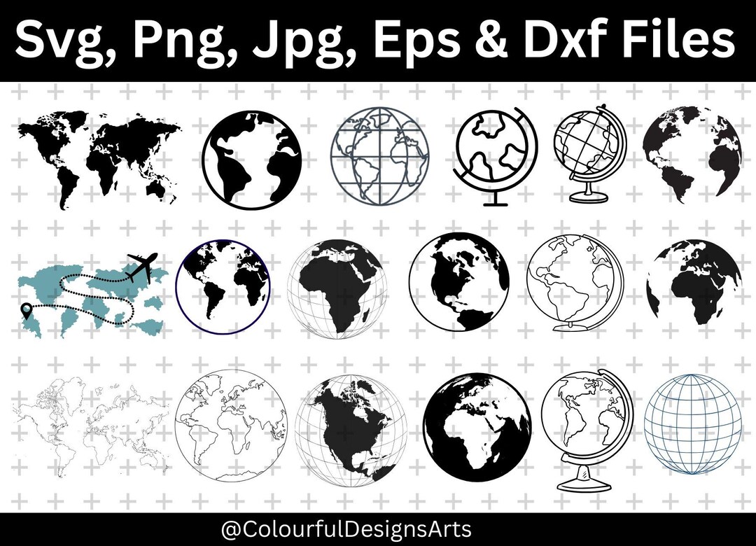 Globe SVG Bundle, Globe PNG Bundle, World Map Clipart, World Map ...