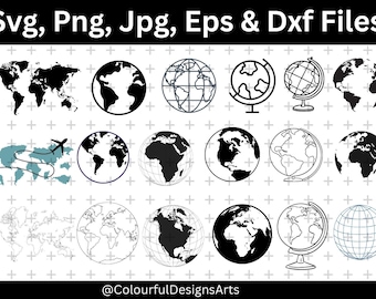Globe SVG Bundle, Globe PNG Bundle, World Map Clipart, World Map Silhouette, World Globe Svg, Globe Clipart, Earth SVG, Digital Download