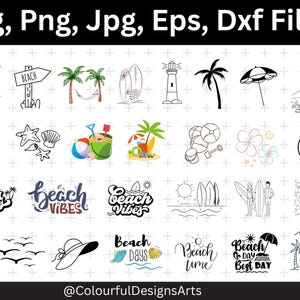 Beach Svg Bundle, SUMMER Svg, Beach Clipart, Cut Files for Cricut, Beach Life Svg, Palm Tree Svg,