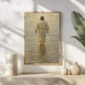 Textured Jesus Walking Wall Art, Christian Faith Printable, Minimalist LDS Decor, Bible Verse Digital Painting