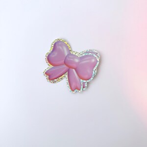 Pink Holographic Glitter Bow Sticker: Waterproof Coquette Decal