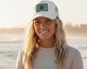 Smiley Face Patch Hat: Beach Vacation Party Gift, Salty Mom Trucker Cap