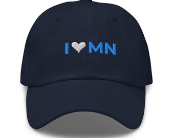 I LOVE MN Hat: Embroidered Minnesota Dad Gift