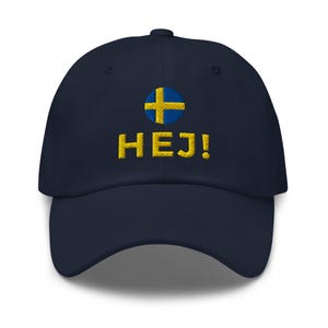 HEJ! HAT: Swedish Baseball Cap, Embroidered Sweden Flag, Scandinavian Gift