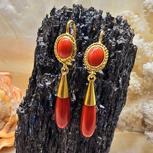Red Coral Drop Earrings, Genuine Mediterranean Coral, Ladies Earrings, Handmade Jewelry, Elegant Gift for Her, New Arrivals, Diy Gift Ideas