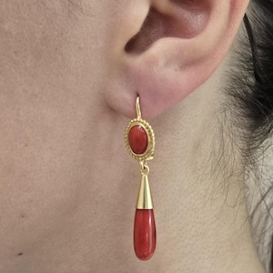 Red Coral Drop Earrings, Genuine Mediterranean Coral, Handmade Jewelry, Ladies Earrings, Elegant Gift for Her, Diy Gift Ideas, New Arrivals