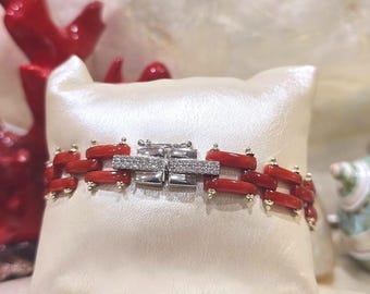 Red Coral Bangle – Artisan Mediterranean Coral Bracelet, 925 Sterling Silver Clasp, Timeless Italian Jewelry, Gift for Sister