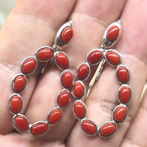 Rote Koralle Ohrringe Sterling Silber, Mittelmeer Koralle Schmuck, Handgefertigte Tropfen Ohrringe, Elegantes Geschenk für Sie, Neue Schmuck Ankömmlinge