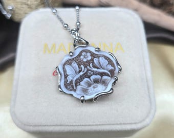 Butterfly Cameo Necklace: Floral Shell Pendant in Gold Plated 925 Silver, Italian Handmade Jewelry, Romantic Gift for Her, Artisan Cameo