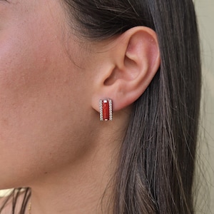 Red Coral Earrings Silver 925, Handmade Bar Dangle Earrings, Gold or Rhodium Plated, Mediterranean Jewelry Gift for Women