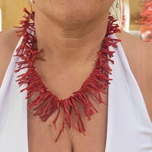 Natural Red Coral Necklace – Mediterranean Coral Branch Jewelry, Handmade Italian Statement Necklace with 18K Yellow Gold Clasp, Luxury Gift
