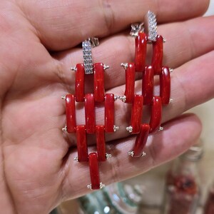 Handmade Red Coral Drop Earrings in 925 Rhodium Silver – Mediterranean Coral Jewelry Gift for Her, Italian Artisan Earrings