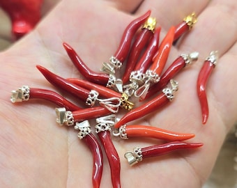 Italienisches Horn Halskette, Koralle Cornicello Anhänger, Schutzamulett für den bösen Blick, 925er Silber Glücksbringer, Glücks-Weihnachtsgeschenk