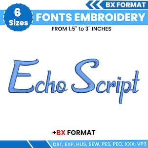 BX Cursive Machine Embroidery Font, Monogram Script Alphabet, Satin Stitch Font, PES, DST, Boho Signature Font, 6 Sizes, Instant Download