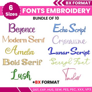 BX Cursive Machine Embroidery Font, Monogram Script Alphabet, Satin Stitch Font, PES, DST, Boho Signature Font, 6 Sizes, Instant Download