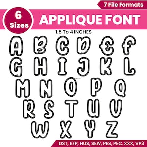 Applique Font Embroidery, All Machine Types Applique Alphabets, Machine Embroidery Design, 6 sizes, Instant Download Digital File