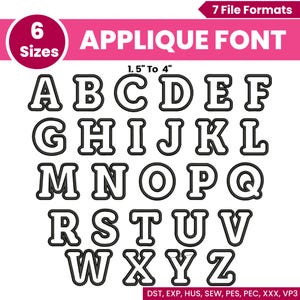 Applique Font Embroidery, All Machine Types A-Z Applique Alphabets, Machine Embroidery Design, 6 sizes, Instant Download Digital File