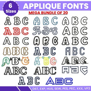 Applique Font Embroidery, Applique Alphabet Letters A-Z, Machine Embroidery Design, Embroidery Alphabet PES Font, 6 sizes, Instant Download