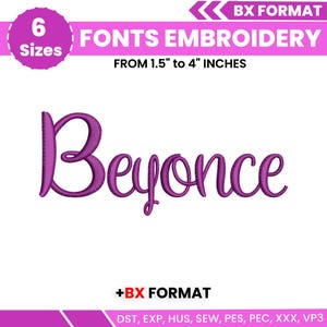 BX Cursive Machine Embroidery Font, Monogram Script Alphabet, Satin Stitch Font, PES, DST, Boho Signature Font, 6 Sizes, Instant Download