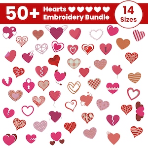 50 pequenos designs de bordados à máquina de corações, mini corações para o Dia dos Namorados, bordados de corações de amor, 14 tamanhos PES DST, download instantâneo