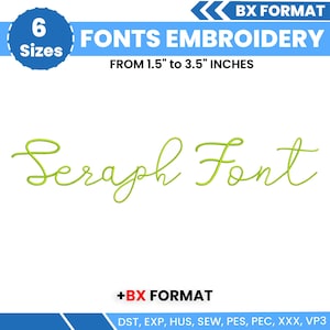 BX Cursive Machine Embroidery Font, Monogram Script Alphabet, Satin Stitch Font, PES, DST, Boho Signature Font, 6 Sizes, Instant Download