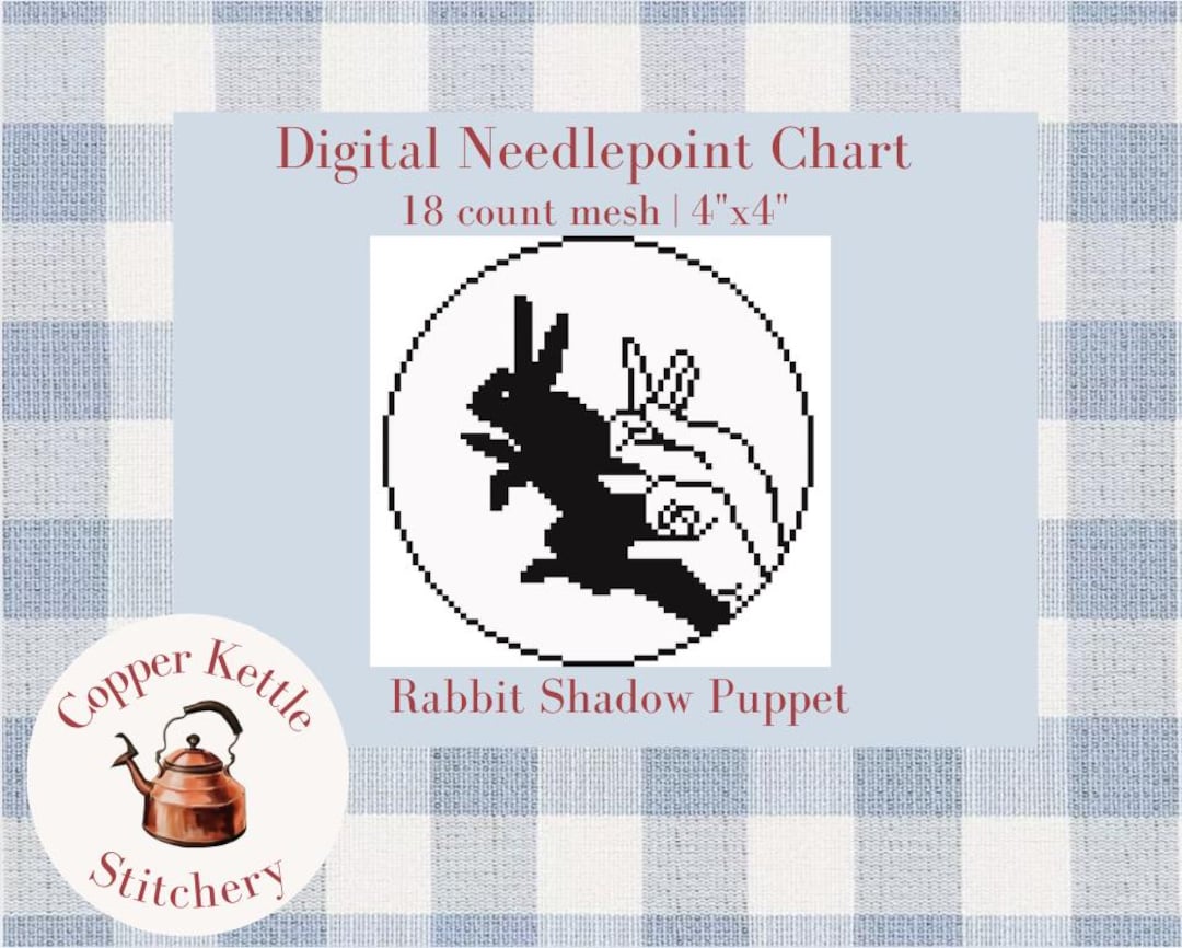 Rabbit Shadow Puppet Digital Needlepoint Chart | 18 Mesh, 4
