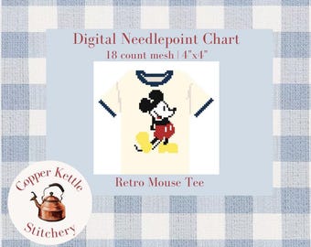 Retro Mouse Tee Digital Needlepoint Chart 18 Mesh
