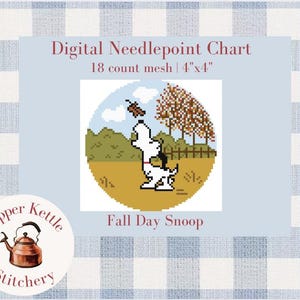 Fall Day Snoop Digital Needlepoint Chart | 4x4" 18 Mesh