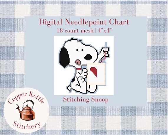 Stitching Snoopy Digital Needlepoint Chart | 4"x4", 18 Mesh